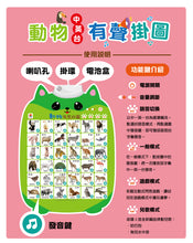 Load image into Gallery viewer, 動物有聲掛圖(中英台3種語言+精選36種動物真實圖片+2首經典律動性兒歌+互動問答遊戲)