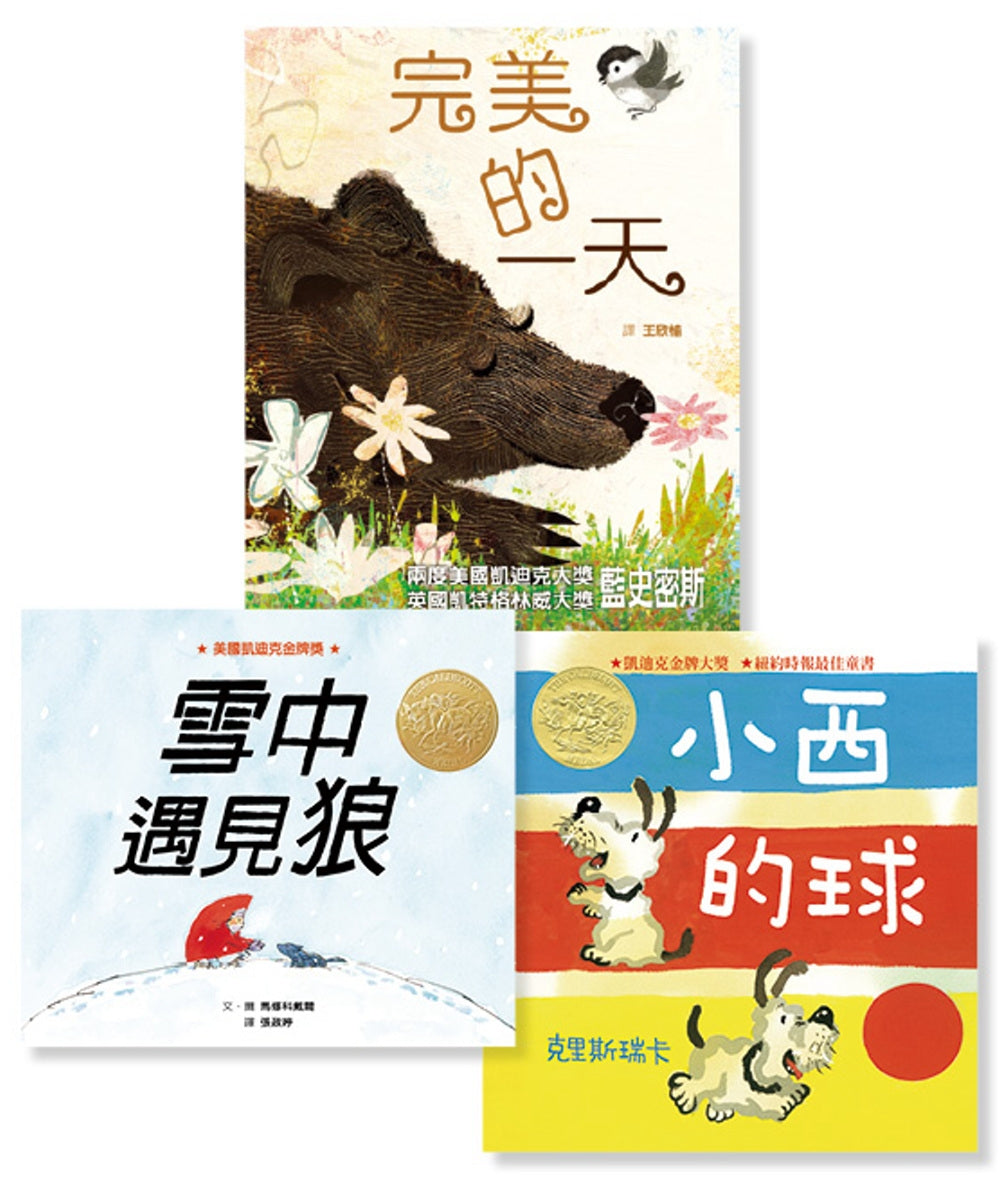 Wolf in the Snow、A Perfect Day、A Ball for Daisy完美的一天,雪中遇見狼,小西的球/凱迪克金奬套書
